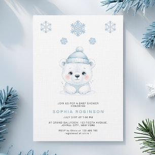 Convite Chuva de Bebê Menino Urso Polar Moderno de Inverno