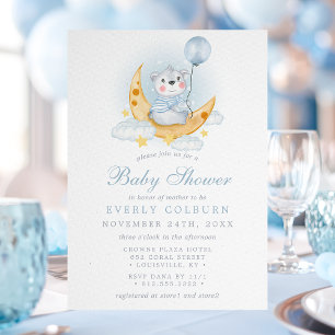 Convite Chuva de Bebê Menino Urso Teddy Azul Lua e Estrela