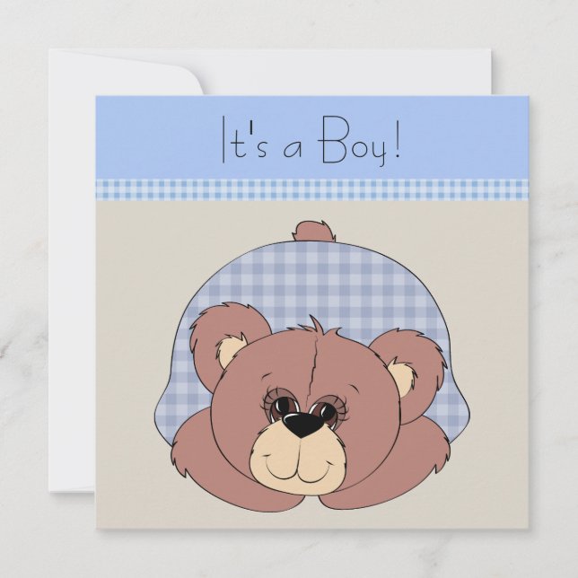 Convite Chuva de Bebê Menino Urso Teddy Azul Marrom (Frente)