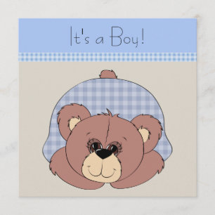 Convite Chuva de Bebê Menino Urso Teddy Azul Marrom