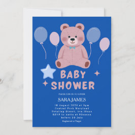 Convite Chuva de Bebê Menino Urso Teddy Doce Balão Azul