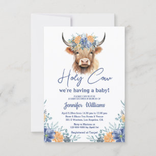 Convite Chuva de Bebê Menino Vaca Sagrada Floral Azul e La