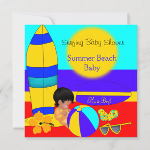Convite Chuva de Bebê Menino Verão Praia Bebê Surfe