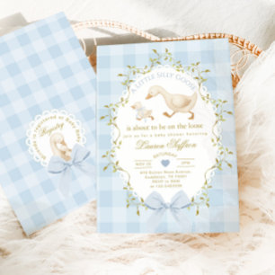 Convite Chuva de Bebê Menino Xadrez Azul Silly Goose