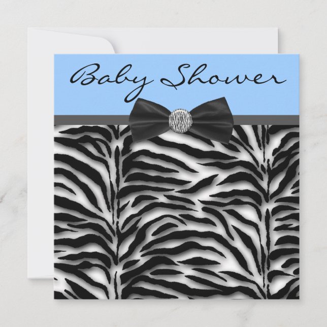 Convite Chuva de Bebê Menino Zebra Azul (Frente)