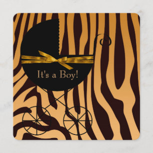 Convite Chuva de Bebê Menino Zebra Dourado e Marrom