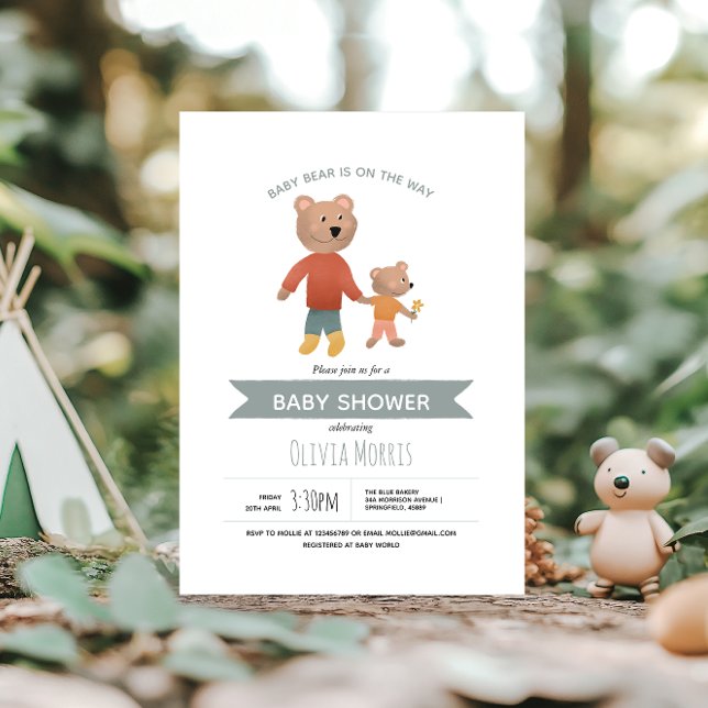 Convite Chuva de Bebê Meninos Fofo Urso Floresta Azul (Criador carregado)