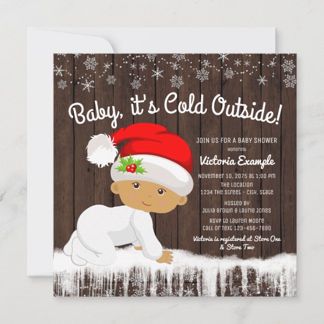 Convite Chuva de Bebê Meninos Natal Bebê É Frio Lá Fora (Frente)