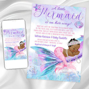 Convite Chuva de Bebê Mermaid Africana à Distância pelo Co