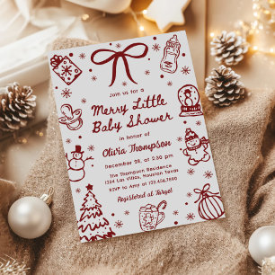 Convite Chuva de Bebê Merry Little Desenhada à Mão Vermelh