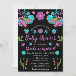 Convite Chuva de Bebê Mexicana Floral Brilhante