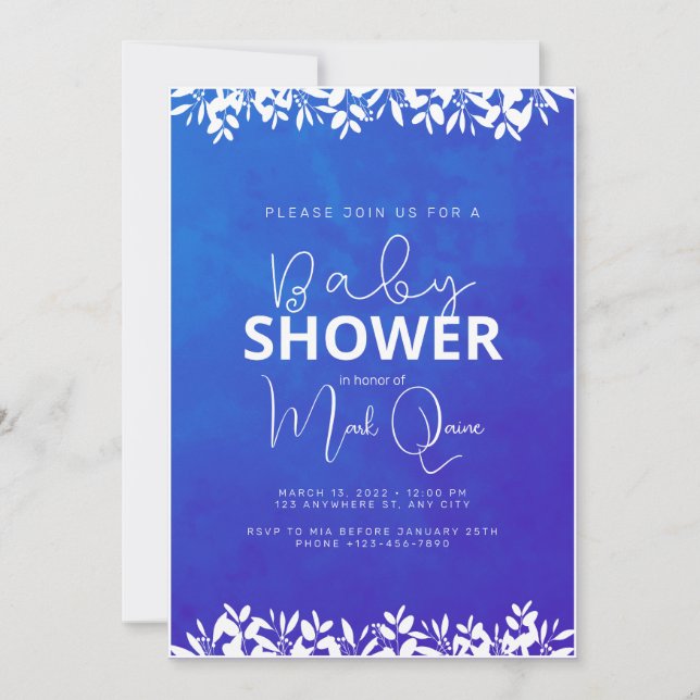 Convite Chuva de Bebê Minimalista Azul (Frente)