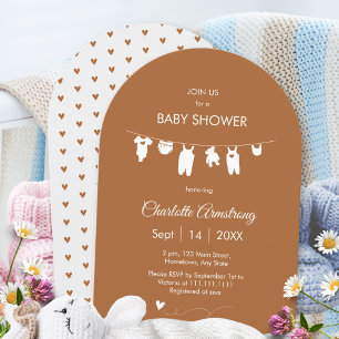 Convite Chuva de Bebê Minimalista Boho Laranja Queimada Ar