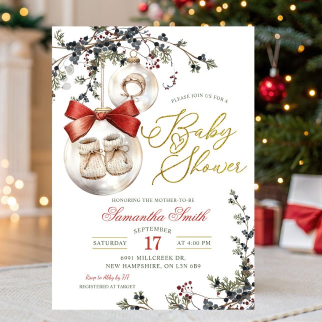 Convite Chuva de Bebê Minimalista de Natal de Inverno (Criador carregado)