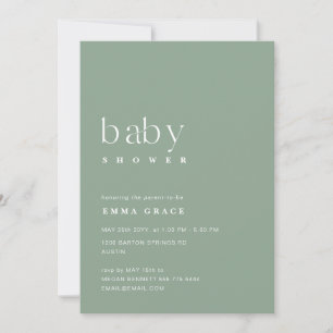 Convite Chuva de Bebê Minimalista Elegante em Verde Sage