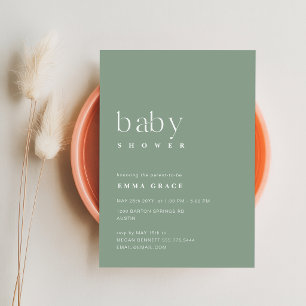 Convite Chuva de Bebê Minimalista Elegante em Verde Sage