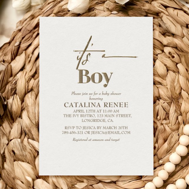 Convite Chuva de Bebê Minimalista em Dourado Chic (Criador carregado)