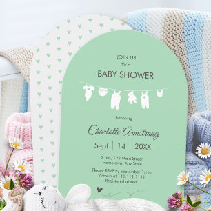 Convite Chuva de Bebê Minimalista em Verde Limão Arqueado