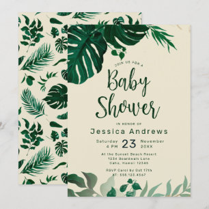 Convite Chuva de Bebê Moderna com Tema Tropical de Folhas