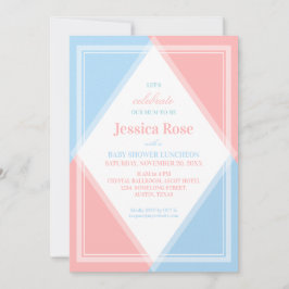 Convite Chuva de Bebê Moderna Rosa Azul Claro e Brilhante