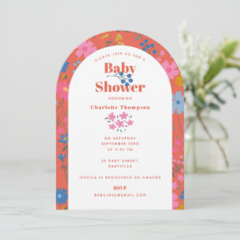 Convite Chuva de Bebê Moderno Boho Vermelho Floral Flores
