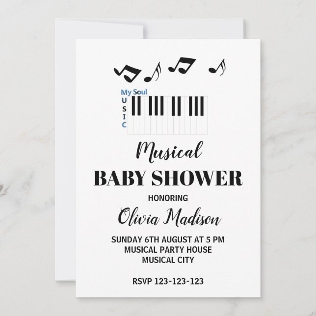 Convite Chuva de Bebê Musical Preto e Branco Neutro em Gên (Frente)