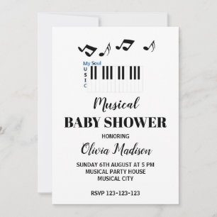 Convite Chuva de Bebê Musical Preto e Branco Neutro em Gên