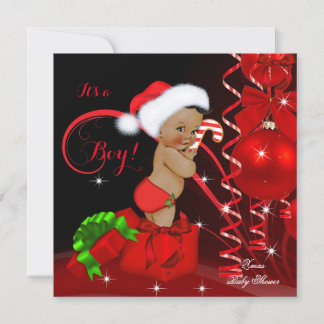 Convite Chuva de Bebê Natal Menino Vermelho Preto Étnico