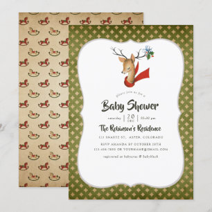 Convite Chuva de Bebê Natal Renas Vintage Retro