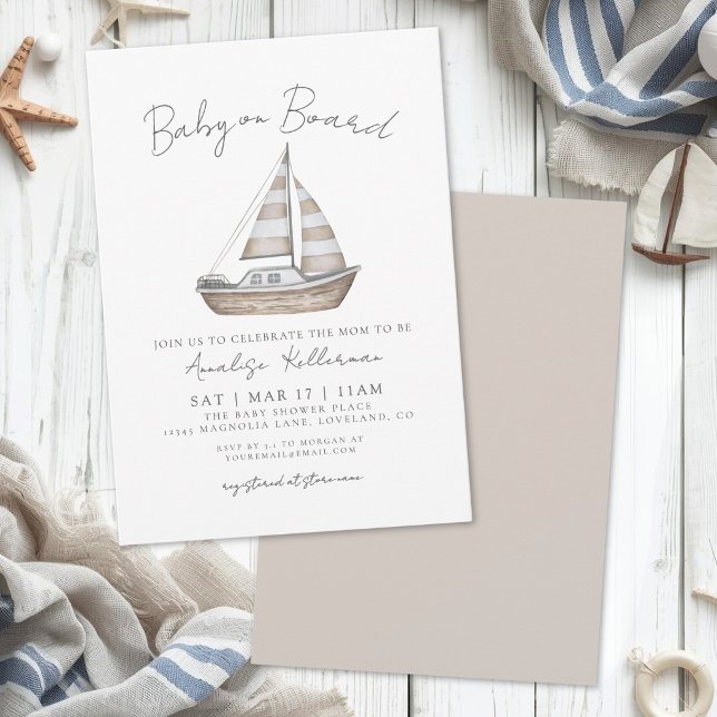 Convite Chuva de Bebê Náutica Baby On Board (Baby On Board Nautical Baby Shower Invitation)