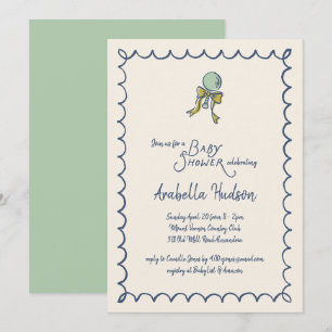 Convite Chuva de Bebê Navy e Mint Doodle Chocalho e Laço
