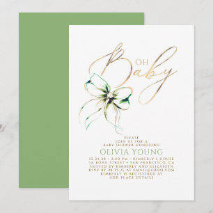 Convite Chuva de Bebê Neutra com Arco Verde e Dourado