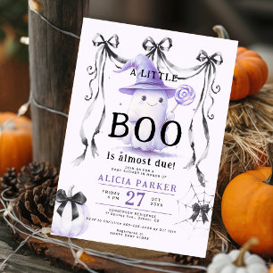Convite Chuva de bebê neutra em Halloween roxo pequeno boo