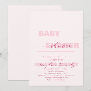 Convite Chuva de Bebê Neutra Rosa Minimalista Elegante