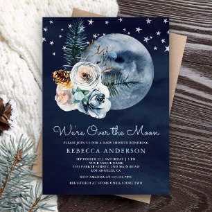 Convite Chuva de Bebê Noturno Boho Aquarela Floral Lua