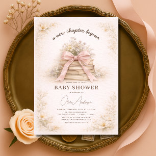 Convite Chuva de Bebê Novo Capítulo Começa com Laço Rosa