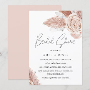 Convite Chuva de Bebê Nupcial Flores Boho Aquarela Rosa Co