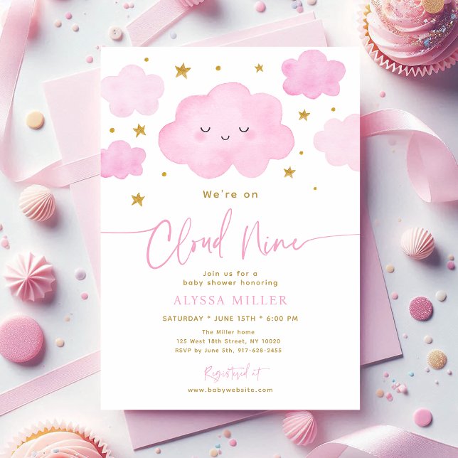 Convite Chuva de Bebê Nuvem Rosa Sonhadora (Criador carregado)
