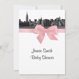 Convite Chuva de Bebê NYC Céu Amplos Gravados BW Rosa