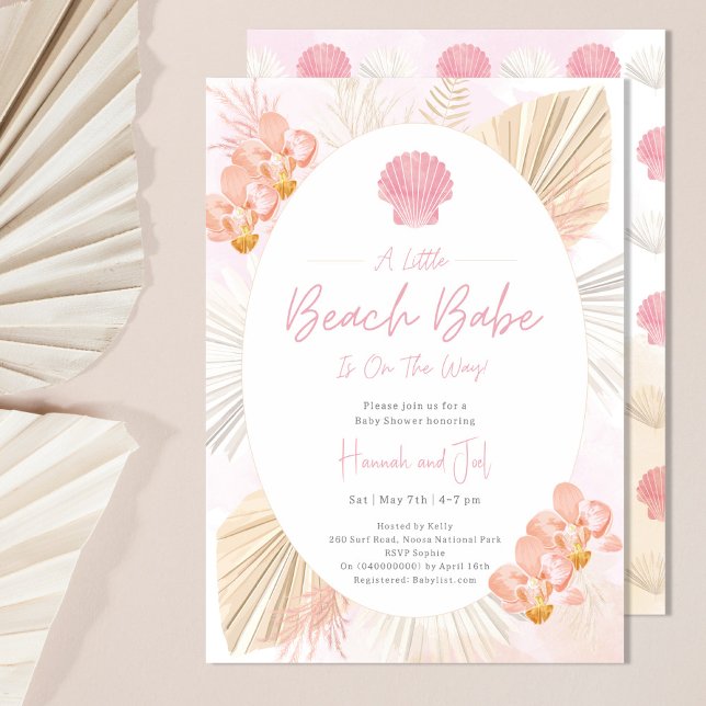 Convite Chuva de bebê Oceano Menina Boho rosa concha de pr (Criador carregado)