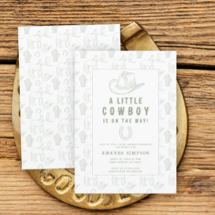 Convite Chuva de Bebê Ocidental Caubói Verde Toile de Jouy