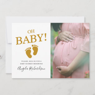 Convite Chuva de Bebê Oh Baby Gold Foto Personalizada