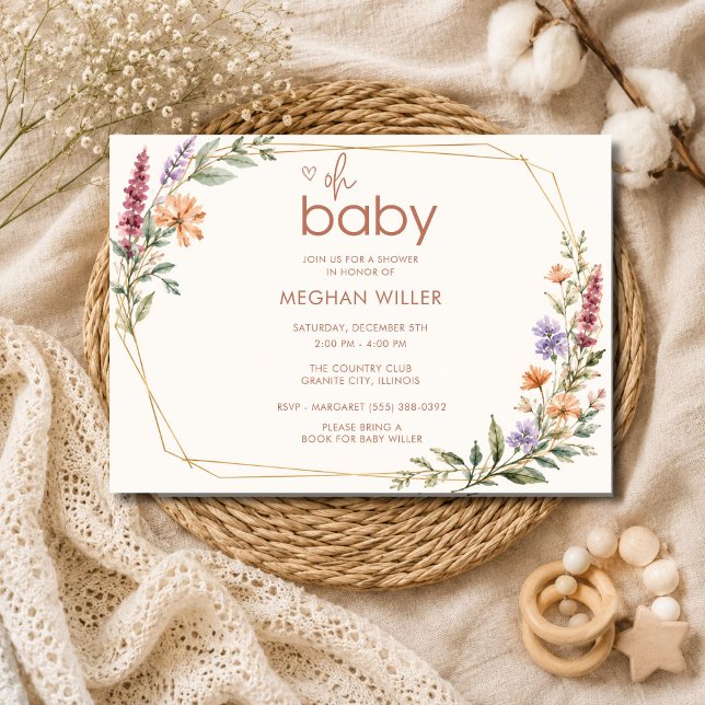 Convite Chuva de Bebê Oh Bebê Flor Silvestre Elegante (Elegant Wildflower Oh Baby Shower Invitation)