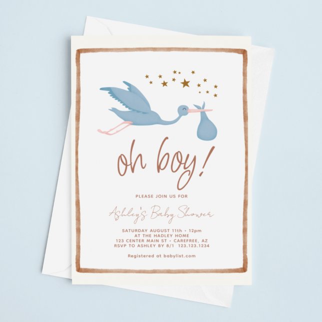 Convite Chuva de Bebê Oh Boy Boho Stork (Criador carregado)