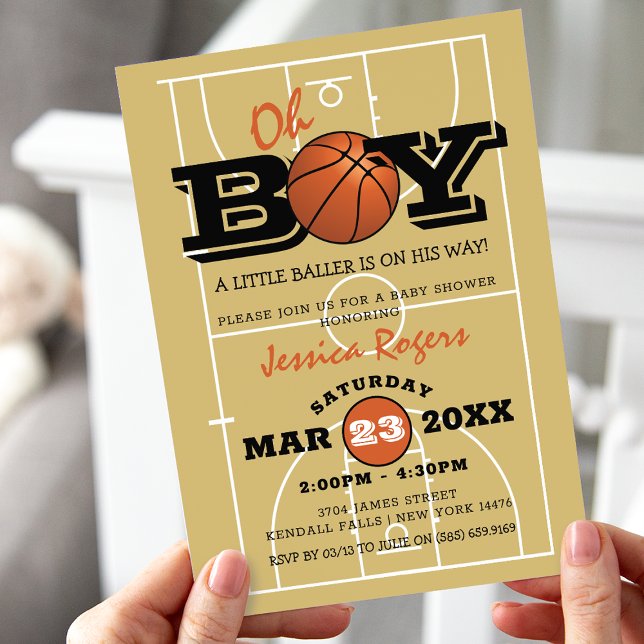 Convite Chuva de Bebê 'Oh Boy' de Basquetebol (Criador carregado)
