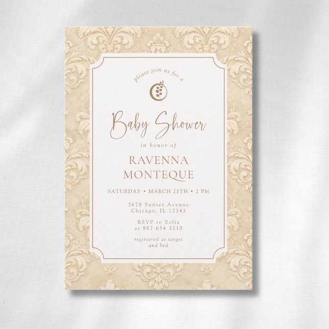 Convite Chuva de Bebê Ornamento Marrom Natural Suave Folha (Criador carregado)