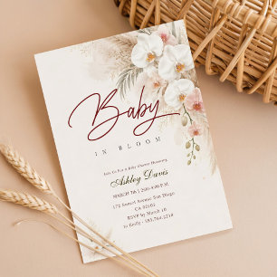 Convite Chuva de Bebê Orquídea Boho Aquarela