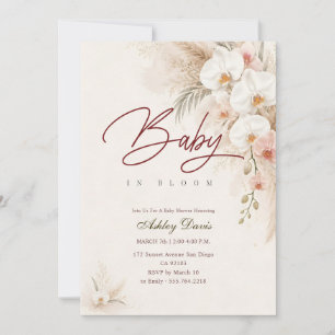 Convite Chuva de Bebê Orquídea Boho Aquarela