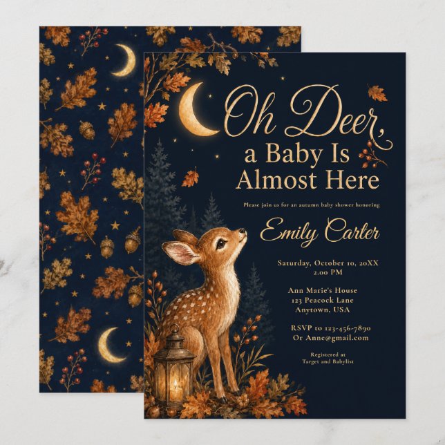 Convite Chuva de Bebê Outono Oh Deer (Frente/Verso)