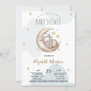 Convite Chuva de Bebê Ovelhinha Nuvens Lua Estrelas 